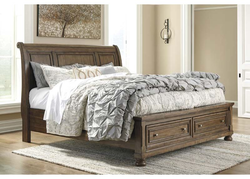 Wooden/ Timber Queen Bed Frame with Storage and Curved Bed Head - Freemans